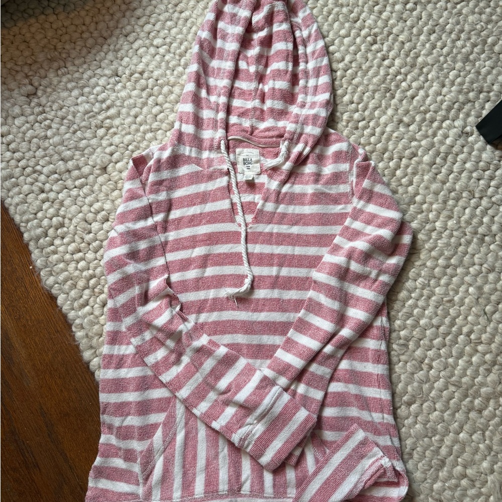 Billabong Pink and White Striped Pullover